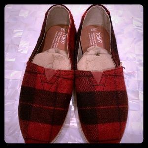 Toms Alpargata red flannel plaid slip ons